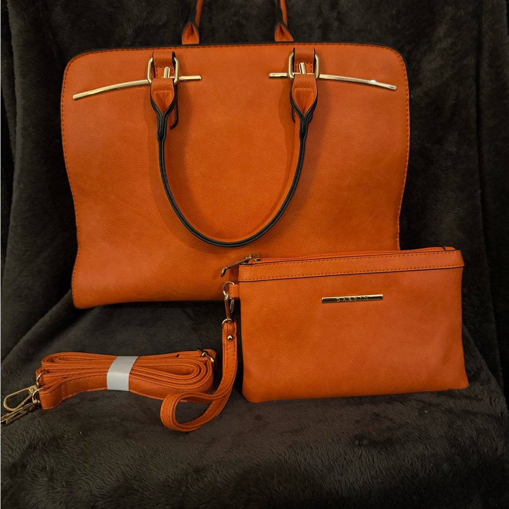 Chic Orange Shoulder Bag Set